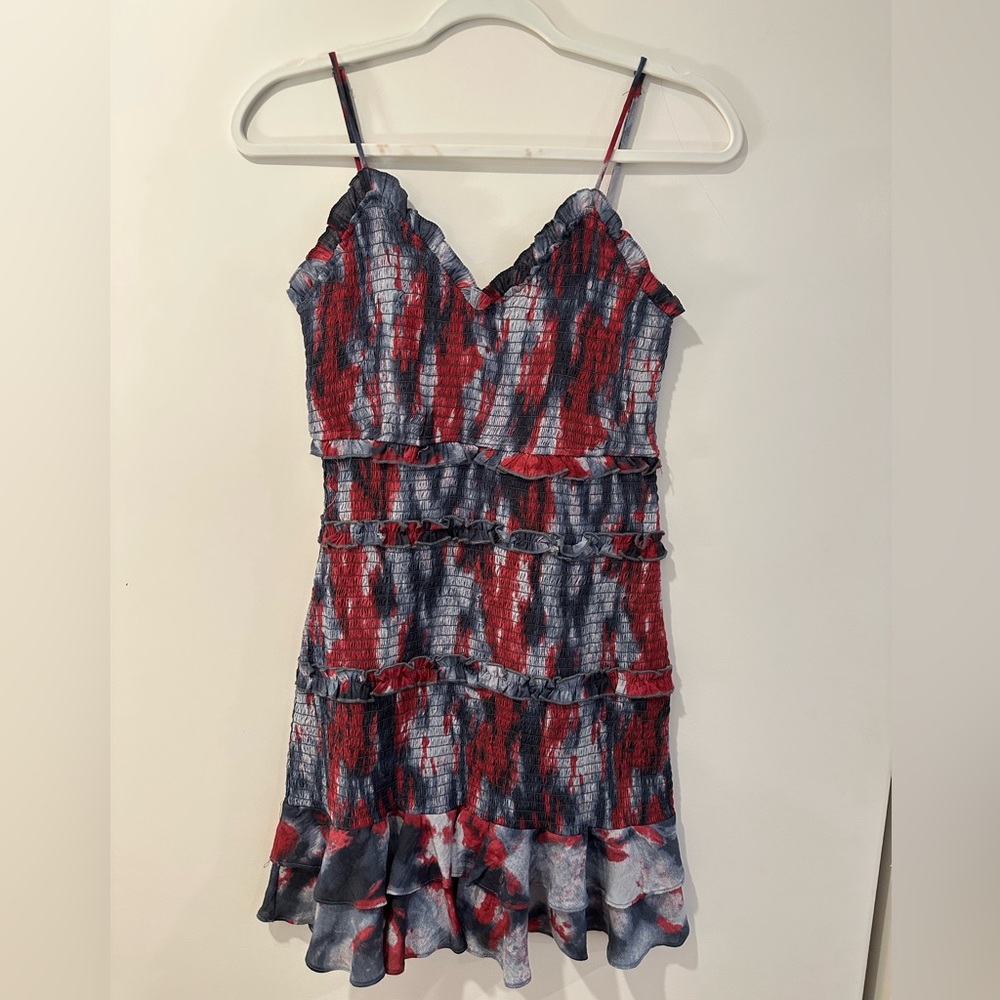red and gray dress